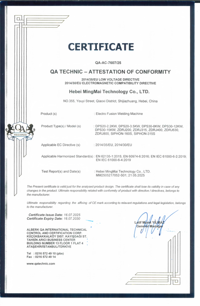 Porcelana Hebei Mingmai Technology Co.,Ltd certificaciones