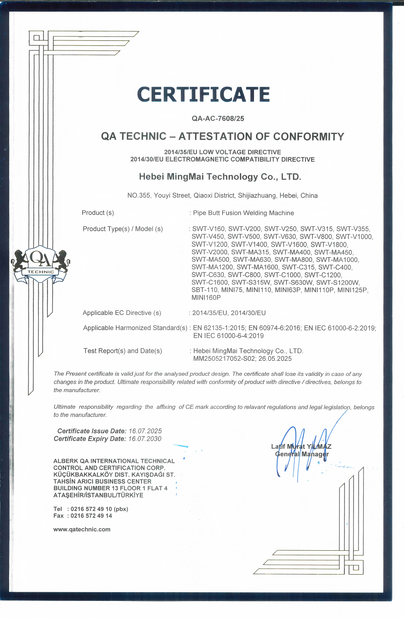 Porcelana Hebei Mingmai Technology Co.,Ltd certificaciones