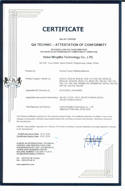 Porcelana Hebei Mingmai Technology Co.,Ltd certificaciones