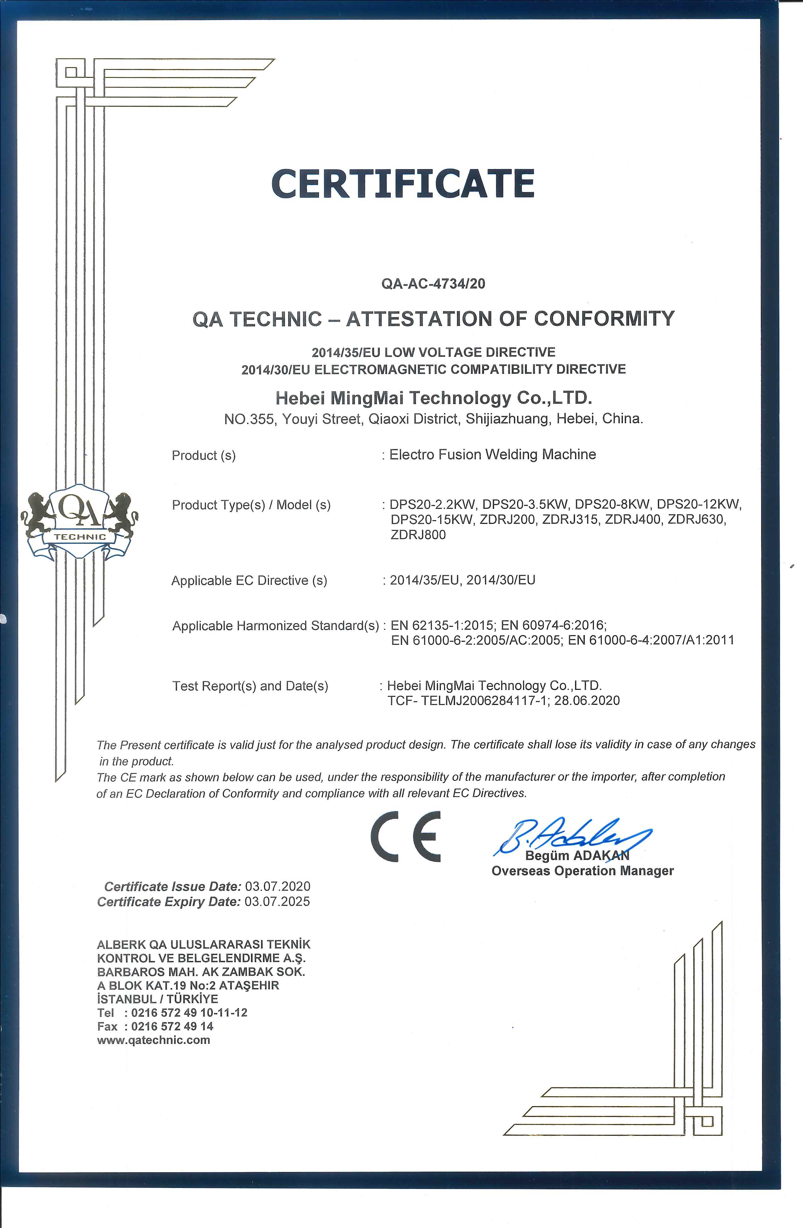 Porcelana Hebei Mingmai Technology Co.,Ltd Certificaciones